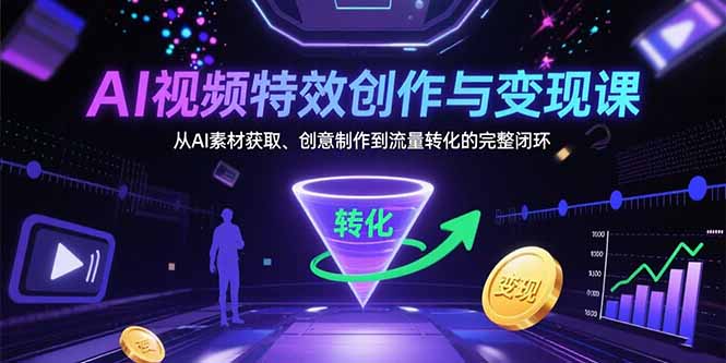 AI视频特效创作与变现课：从AI素材获取、创意制作到流量转化的完整闭环-聚业