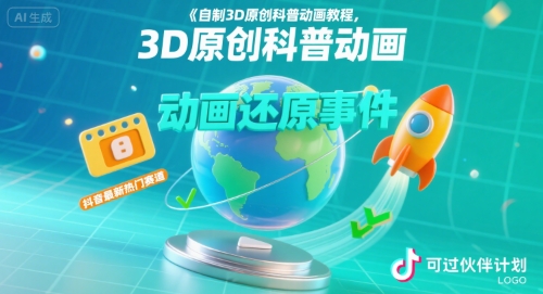 自制3D原创科普动画教程，动画还原事件，抖音最新热门赛道，可过伙伴计划-聚业