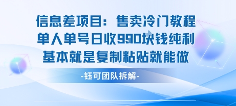 信息差项目：售卖冷门教程单人单号日收9张纯利基本就是复制粘贴就能做-聚业