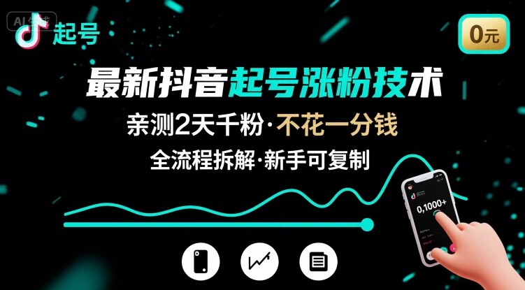 最新抖音起号涨粉技术，亲测2天千粉，不花一分钱，全流程拆解-聚业
