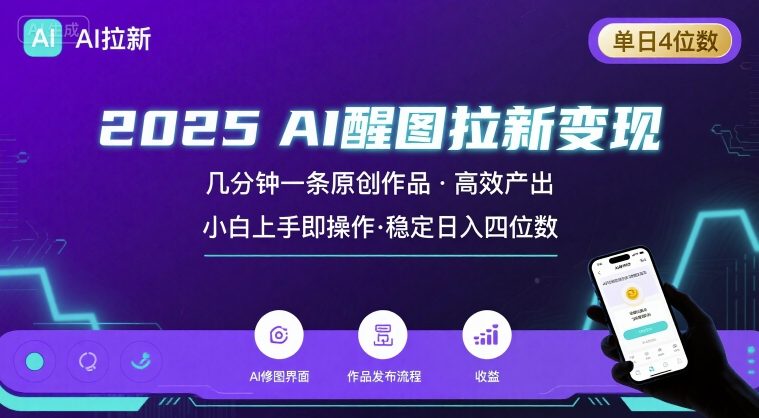 2025最强AI醒图拉新，几分钟一条原创作品，单日收入4位数，小白也能上手操作-聚业