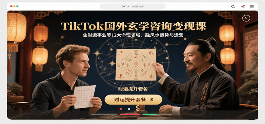 TikTok国外玄学咨询变现课，含财运事业等12大命理领域，融风水运势与运营-聚业
