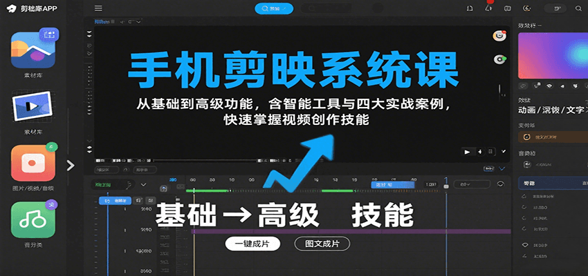 手机剪映系统课，从基础到高级功能，含智能工具与四大实战案例，快速掌握视频创作技能-聚业
