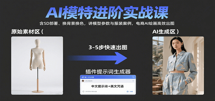AI模特进阶实战课：含SD部署、换背景换色，讲模型参数与服装案例，电商AI绘画高效出图-聚业