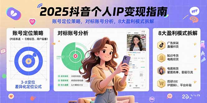2025抖音个人IP变现指南，账号定位策略，对标账号分析，8大盈利模式拆解-聚业