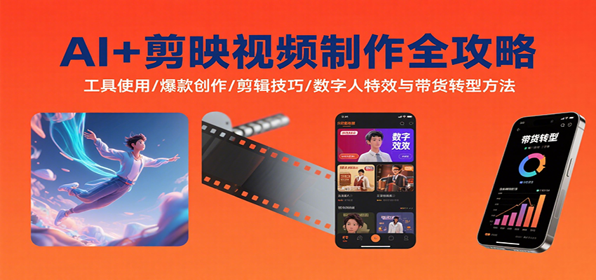 AI+剪映视频制作全攻略：工具使用/爆款创作/剪辑技巧/数字人特效与带货转型方法-聚业