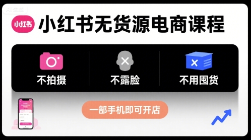 小红书无货源电商课程，不拍摄不露脸不用囤货，一部手机即可开店-聚业