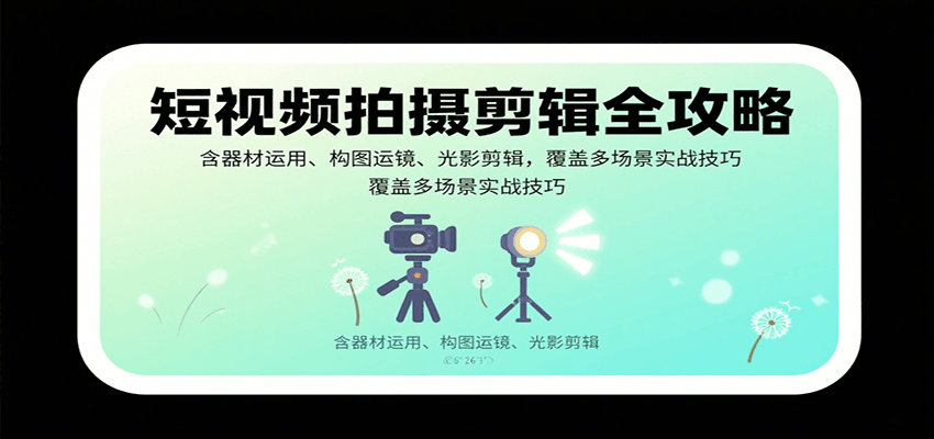 短视频拍摄剪辑全攻略：含器材运用、构图运镜、光影剪辑，覆盖多场景实战技巧-聚业