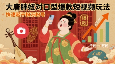 大唐胖妞对口型爆款短视频玩法，快速起千粉万粉号-聚业
