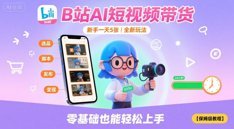 B站AI短视频带货，新手一天5张，全新玩法【保姆级教程】-聚业