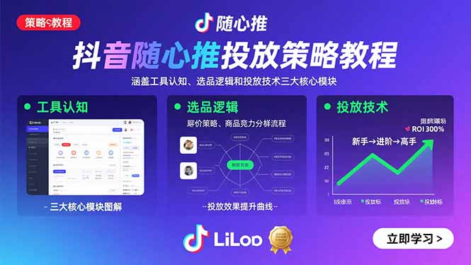 抖音随心推投放策略教程：涵盖工具认知、选品逻辑和投放技术三大核心模块-聚业