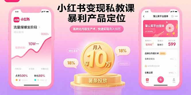 小红书变现私教课，暴利产品定位，高转化内容生产术，快速实现月入10万-聚业
