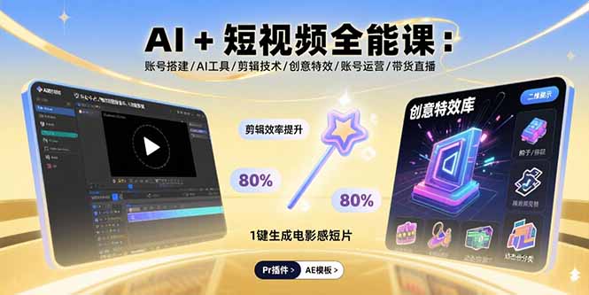 AI+短视频全能课：账号搭建/AI工具/剪辑技术/创意特效/账号运营/带货直播-聚业