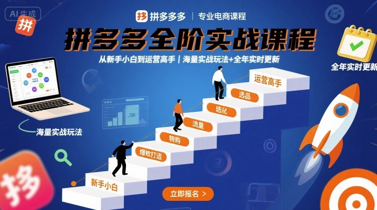 拼多多全阶实战课程，从新手小白到运营高手，海量实战玩法+全年实时更新【2025年9月更新】-聚业