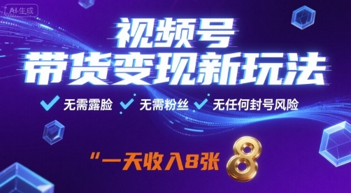 视频号带货变现新玩法，无需露脸，无需粉丝，无任何封号风险，一天收益8张【揭秘】-聚业