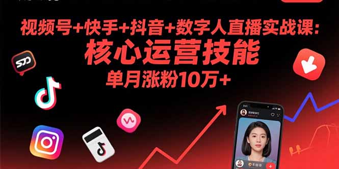 视频号+快手+抖音+数字人直播实战课(9月-聚业