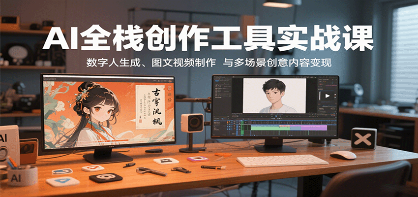 AI全栈创作工具实战课：数字人生成、图文视频制作与多场景创意内容变现-聚业