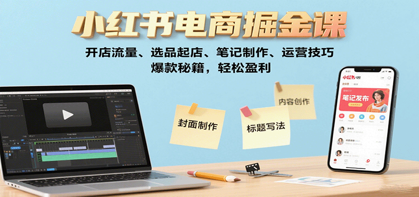 小红书电商掘金课：开店流量、选品起店、笔记制作、运营技巧，爆款秘籍，轻松盈利-聚业