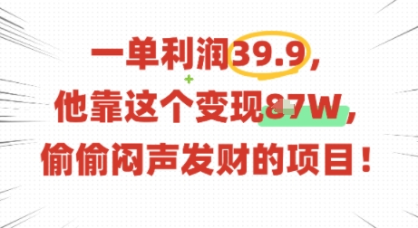 一单利润39.9，有人靠这个变现几十个，偷偷闷声发财的项目-聚业