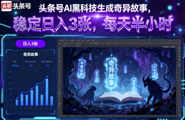 头条号AI黑科技生成奇异故事，稳定日入3张，每天半小时-聚业