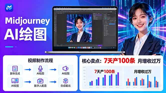 AI绘图照片开口说话视频制作：Midjourney+数字人，7天产100条月增收过万-聚业