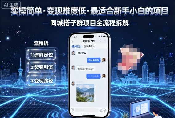 实操简单，变现难度低，最适合新手小白做的项目，每天轻松收入3张，同城搭子群项目全流程拆解-聚业
