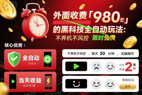 外面收费980的黑科技全自动玩法，不养机不风控，每天30分钟，无脑操作，当天收益2张【揭秘】-聚业