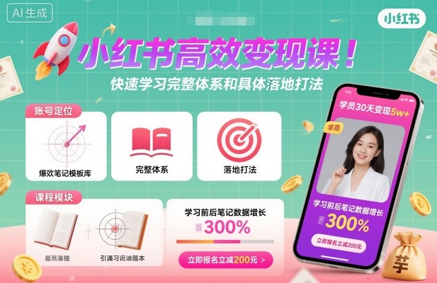 小红书高效变现课，快速学习小红书完整体系和具体落地打法-聚业