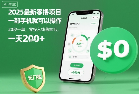 2025最新零撸项目,一部手机就可以操作,20秒一单,零投入纯薅羊毛,无门槛,一天200+【揭秘】-聚业