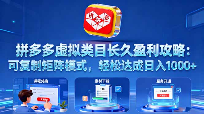 拼多多虚拟类目长久盈利攻略：可复制矩阵模式，轻松达成日入 1000+-聚业