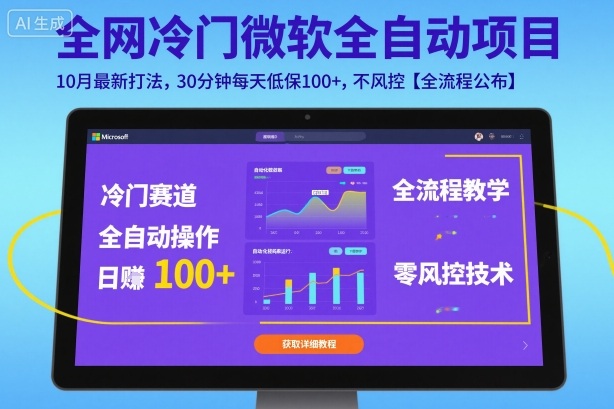 全网冷门微软全自动挂G项目，10月最新打法，30分钟每天低保100+，不风控【全流程公布】【揭秘】-聚业