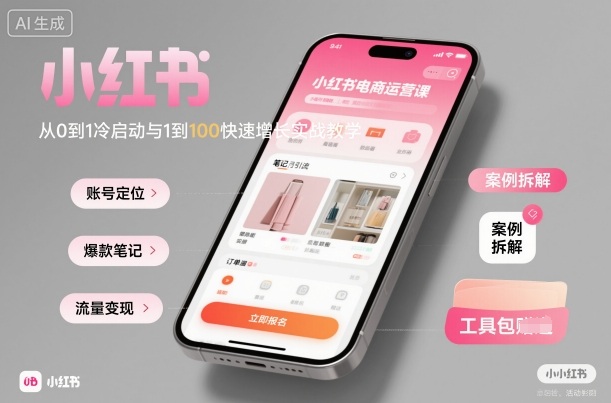 小红书电商运营课：从0到1冷启动与1到100快速增长实战教学-聚业