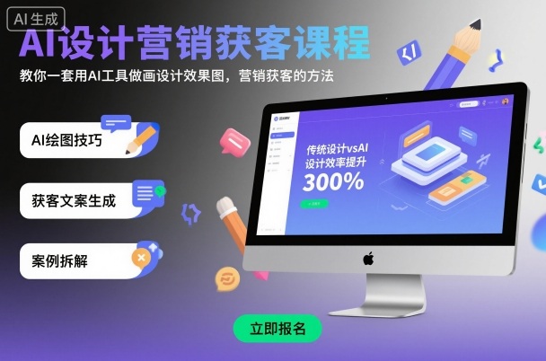 AI设计营销获客课程，教你一套用AI工具做画设计效果图，营销获客的方法-聚业
