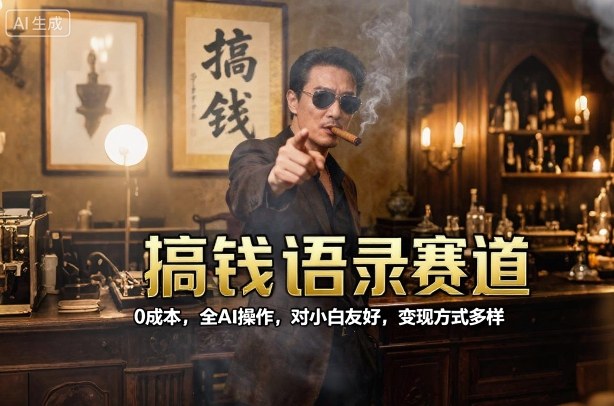 搞钱语录赛道，0成本，全AI操作，对小白友好，变现方式多样-聚业