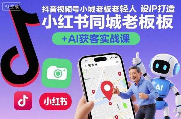 抖音视频号小红书同城老板轻人设IP打造+AI获客实战课，人设打造-算法拆解-拍摄剪辑-内容运营-AI创作-聚业