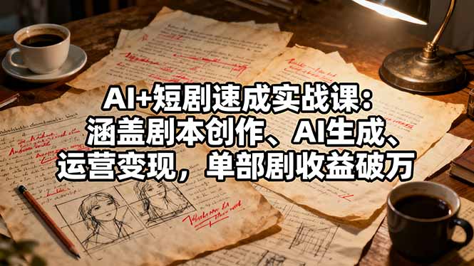 AI+短剧速成实战课：涵盖剧本创作、AI生成、运营变现，单部剧收益破万-聚业