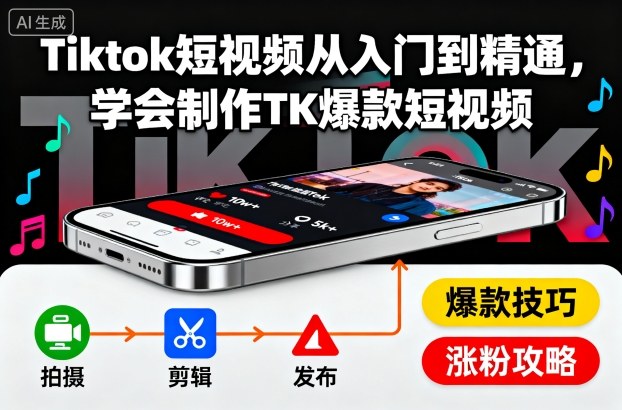 Tiktok短视频从入门到精通,学会制作TK爆款短视频-聚业