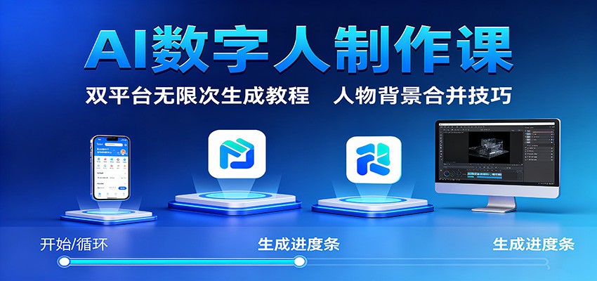 AI数字人制作课：双平台无限次生成教程，人物背景合并技巧-聚业