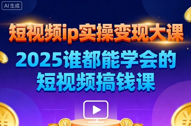 短视频ip实操变现大课，7月26-27日广州站线下课，2025谁都能学会的短视频搞钱课-聚业