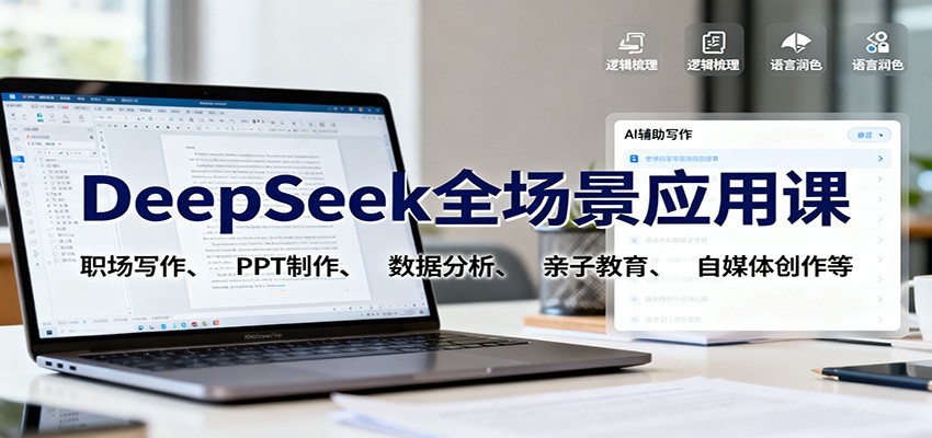 DeepSeek全场景应用课：职场写作、 PPT制作、数据分析、亲子教育、自媒体创作等-聚业