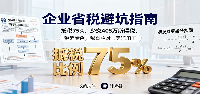 企业省税避坑指南：抵税75%，少交405万所得税，税筹案例，稽查应对与灵活用工-聚业