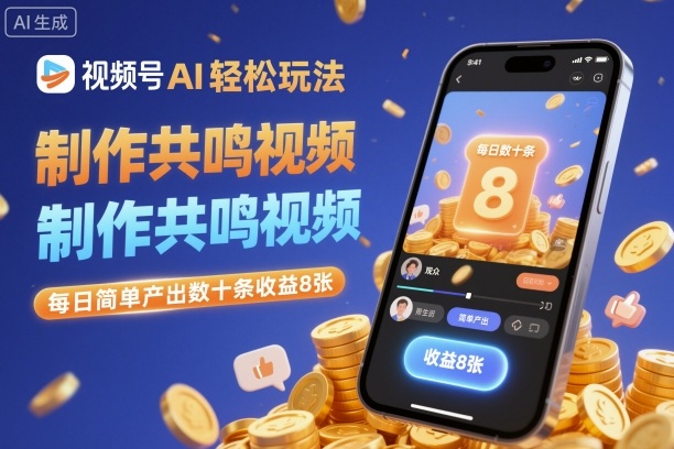 视频号AI轻松玩法，制作共鸣视频，每日简单产出数十条收益8张-聚业