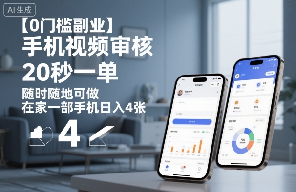 【0门槛副业】手机视频审核，20秒一单，随时随地可做，在家一部手机日入4张【揭秘】-聚业