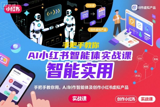 AI小红书智能体实战课,手把手教你用AI制作智能体及创作小红书虚拟产品,提效+内容商业化-聚业