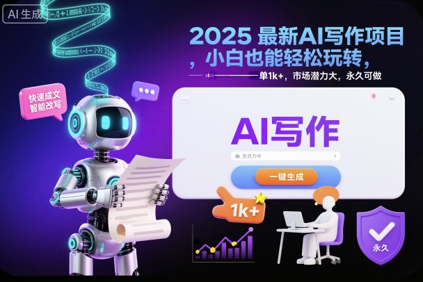 2025最新AI写作项目，小白也能轻松玩转，一单1k+，市场潜力大，永久可做-聚业