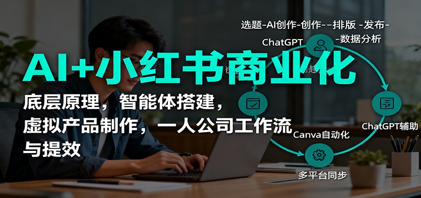 AI+小红书商业化,底层原理,智能体搭建,虚拟产品制作,一人公司工作流与提效-聚业