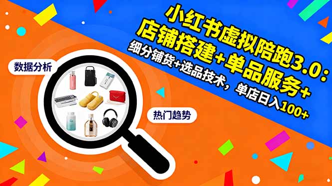 小红书虚拟陪跑3.0：店铺搭建+单品服务+细分铺货+选品技术，单店日入100+-聚业