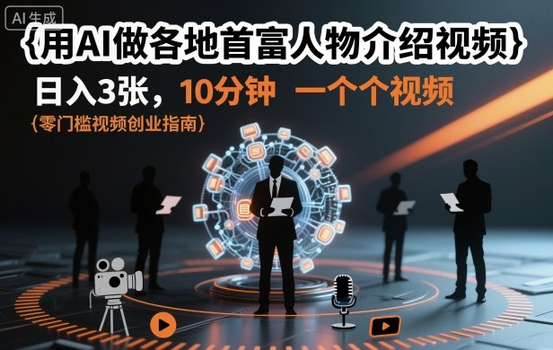 用AI做各地首富人物介绍视频，日入3张，10分钟一个视频-聚业