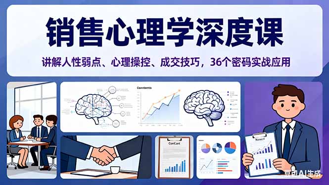 销售心理学深度课，讲解人性弱点、心理操控、成交技巧，36个密码实战应用-聚业