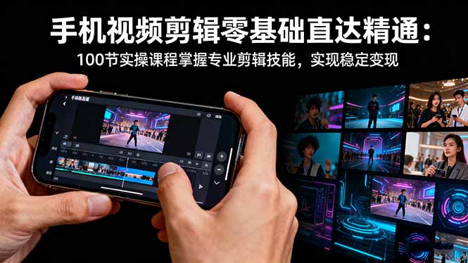 手机视频剪辑零基础直达精通：100节实操课程掌握专业剪辑技能，实现稳…-聚业